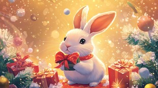 圣诞白兔伴礼物迎佳节