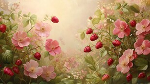 梦幻草莓花丛唯美景象