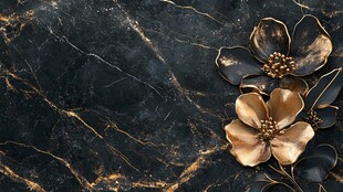 黑金大理石上的金属质感花朵