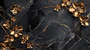 黑金大理石上的金色花卉