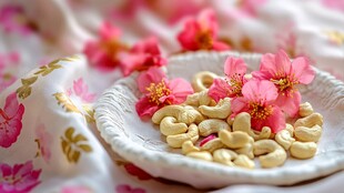 春日盘间腰果与烂漫繁花