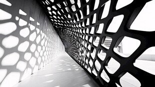 黑白几何镂空建筑通道