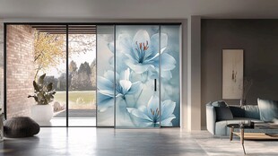 蓝花玻璃门的雅致客厅