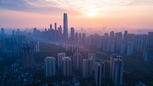 城市日出全景俯瞰美景