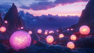 梦幻山间发光球体景观