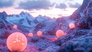 梦幻山间发光球体景观