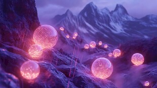 梦幻山间发光灵球景观
