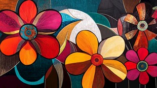 绚丽多彩抽象花卉艺术画