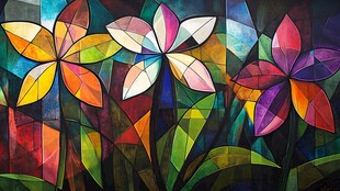 多彩几何花卉艺术插画