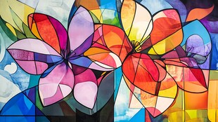 绚丽多彩抽象花朵艺术画