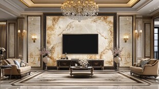 豪华欧式客厅大理石背景墙