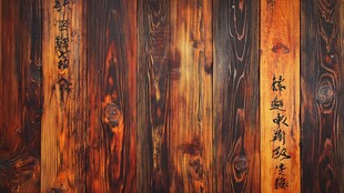中式木纹木板 古韵文字装饰