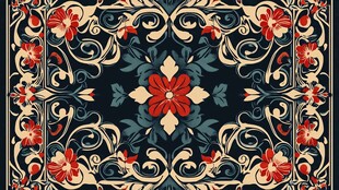 复古花卉几何图案装饰画