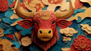 牛年祥瑞牛首立体装饰图