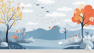 秋日山林风景插画