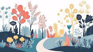 田园小径旁的缤纷植物