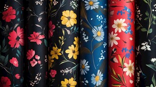多彩花卉图案布料展示
