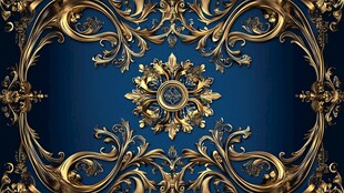 蓝底金色奢华花纹装饰图