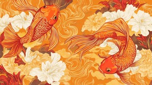 双金鱼戏繁花国风图案