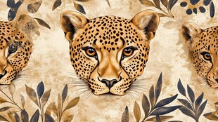 豹头花卉图案无缝背景图