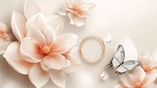 花朵蝴蝶环绕的浪漫金戒指