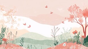 春日浪漫风景插画