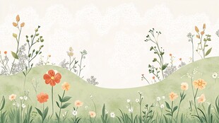 春日花草田园风景插画