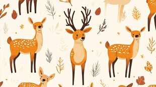 可爱小鹿与秋日元素图案