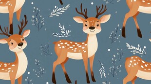 可爱小鹿与植物图案背景