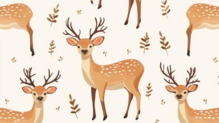 可爱小鹿与枝叶无缝图案