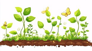 春日绿植与飞舞的蝴蝶