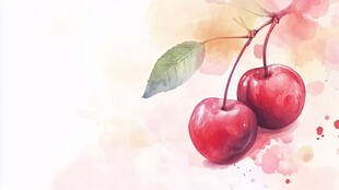 水彩绘樱桃 清新水果画面