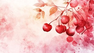 水彩绘就的红樱桃美景