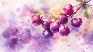 水彩绘就的诱人紫樱桃