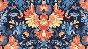 复古凤凰花卉图案壁纸