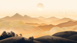 日暮山峦间 飞鸟伴霞光