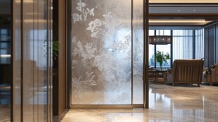 优雅花纹玻璃隔断客厅一角