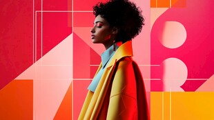 时尚女性与几何背景碰撞