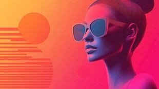 时尚墨镜女性的炫彩形象