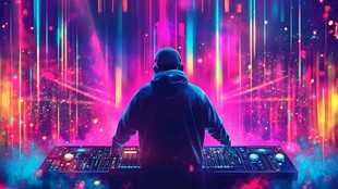 动感舞台上的DJ背影