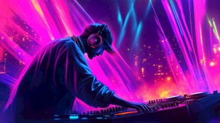 炫酷DJ在动感灯光下打碟