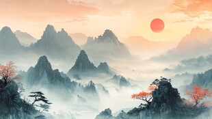 日出群山间 水墨山水景