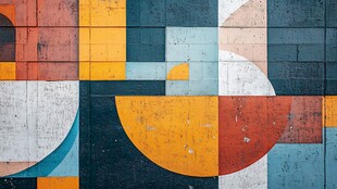 几何色块拼接艺术墙面