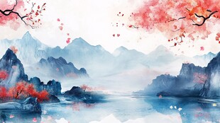 水墨山水间的烂漫樱花景