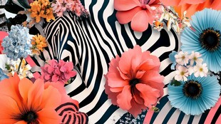 斑马花卉梦幻艺术图案