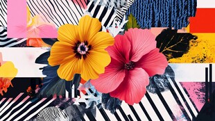 缤纷花卉与几何图案组合