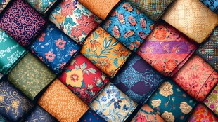 多彩印花布料整齐排列