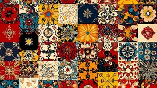 多彩复古花卉拼贴图案