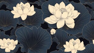 中式水墨风荷花荷叶图案