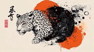 水墨猎豹 野性与艺术融合